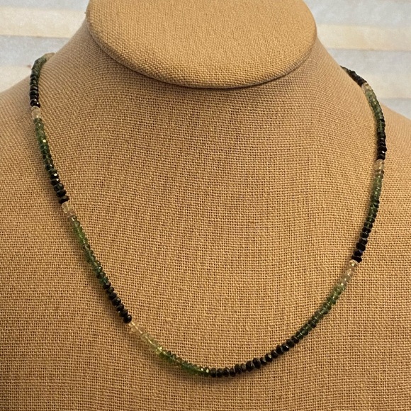 Green black and clear tourmaline necklace on a 925 sterling silver chain - Picture 10 of 11